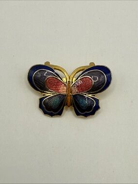 Vintage Gold Tone Multicolored Cloisonné Butterfly Brooch Pin